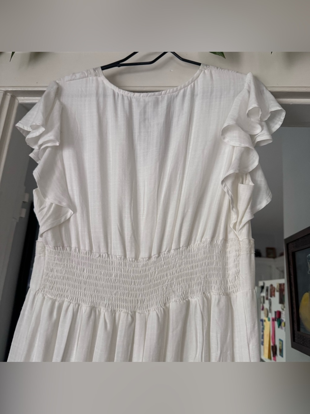 White Boho Dress prarie maxi lace wires v neck short sleeve long size l - Picture 5 of 10